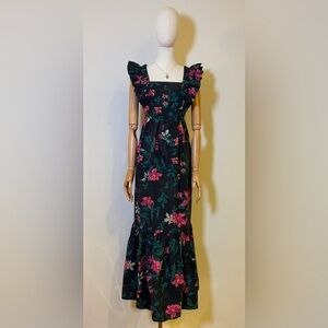 signedblake The Drop Floral Ruffle Maxi Dress Black Cotton Size M